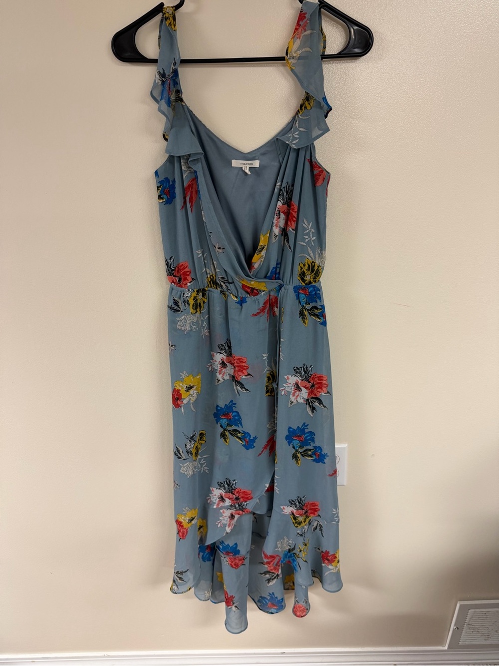 Floral Blue Ruffle-Sleeve Wrap Dress